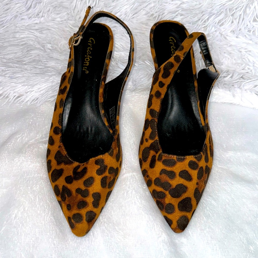 Animal print kitten heels.